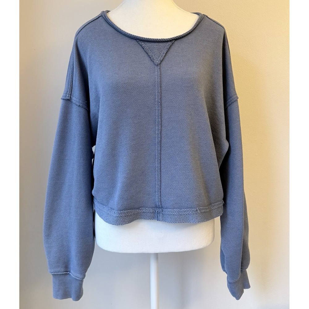 Aerie Vacay Crew Sweatshirt Medium Dusty Blue Oversized Cropped